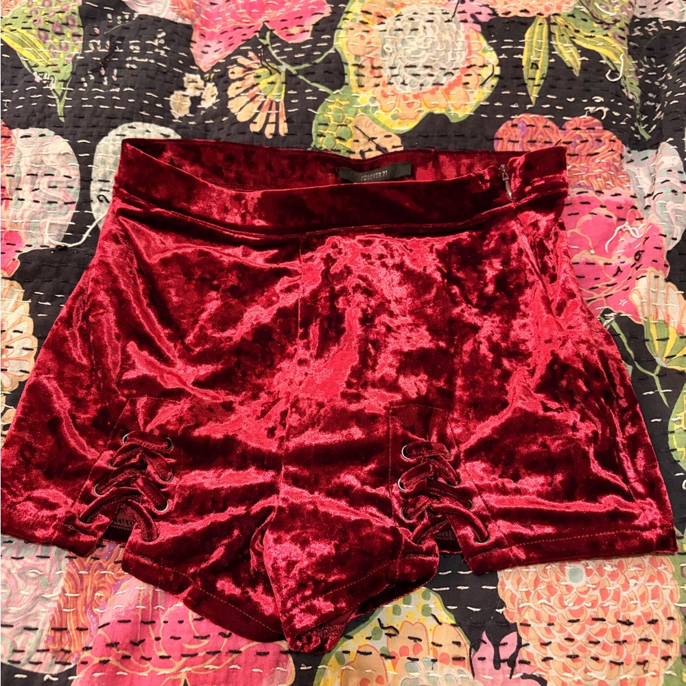 Forever 21 Burgundy Velvet Shorts